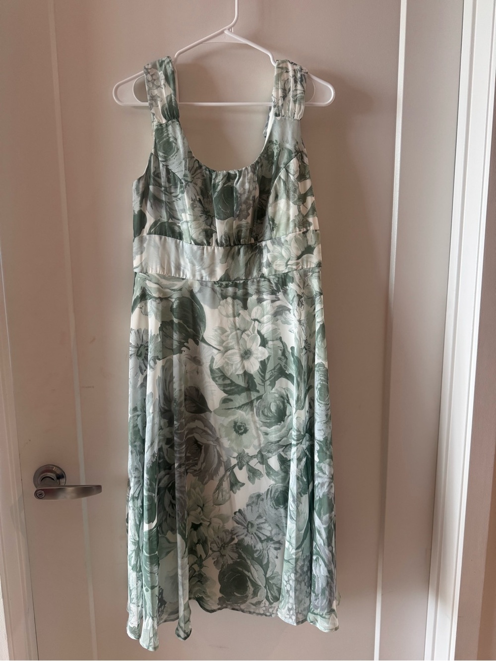 connected apparel Sage Green and Cream Floral Midi Dress